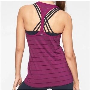ATHLETA Chi High-Neck Mesh Stripe Tank Top in Raspberry size XS